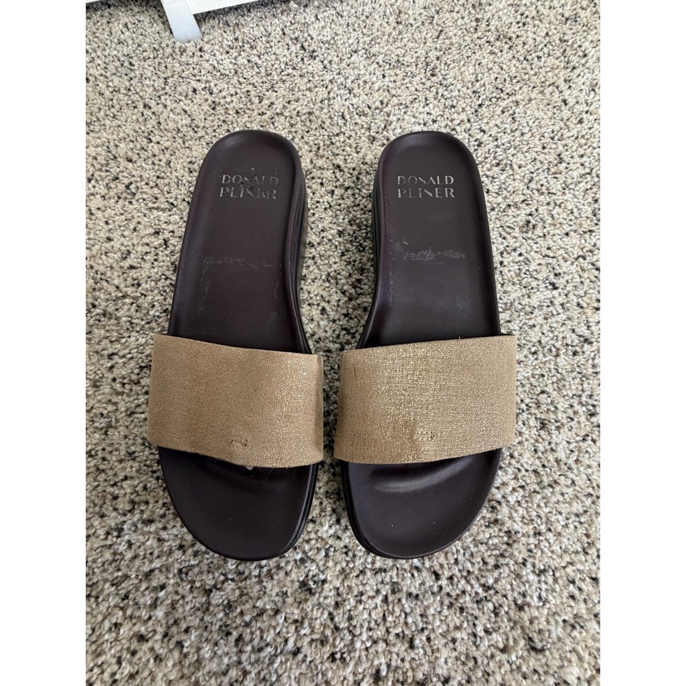 Donald Pliner Sandals Women 6.5 Brown Gold Slide Platform Metallic Leather